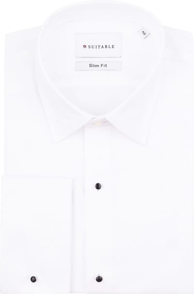 Suitable Smoking Overhemd Wit Slim-Fit - Boordmaat 41 - Luxe Heren Smoking Shirt met studs van 100% katoen - Slim Fit pasvorm