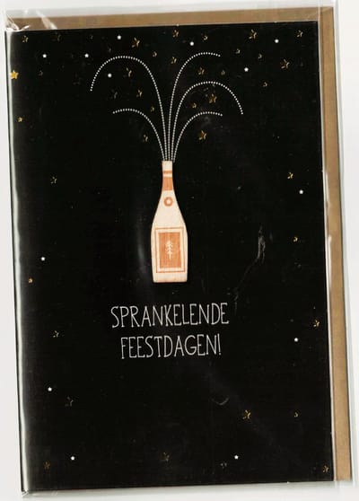 wenskaart - kerstkaart - luxe kerstkaart - Fijne kerstdagen - allerbeste wensen - houten applicatie - sprankelende feestdagen