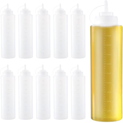 Allecto - Knijpflessen - Plastic knijpflessen - Herbruikbaar - 1L sausdispenser - Specerijen en sauzen - Ideaal voor barbecue en dressings - 10 stuks