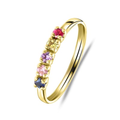Lucardi Dames Ring 5 multicolor zirkonia's - Ring - Cadeau - 14 Karaat Goud - Geelgoud