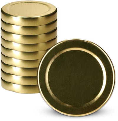 KADAX Schroefdeksel met diameter van 58 mm, metalen twist-off-deksel, reservedeksel voor potten en flessen, deksel met 4 inkepingen voor inmaakpotten, goud, 10 stuks