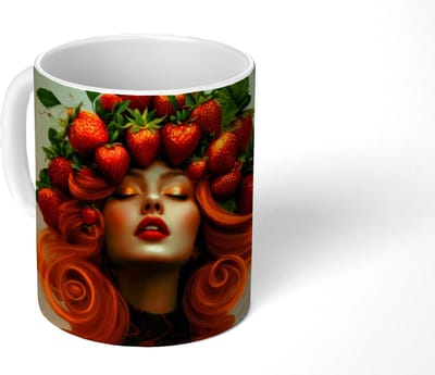 Mok - Koffiemok - Vrouw - Aardbeien - Kroon - Mokken - 350 ML - Beker - Koffiemokken - Theemok