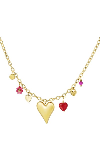 Bedelketting hartjes roze | Kleurrijke ketting goud | Waterproof | Nikkelvrij | Stainless steel ketting | Roze kettimg