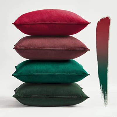 4 Fluwelen Kussenslopen 50 x 50 cm in Kerstgroen en Rood - Decoratie voor Woonkamer en Slaapkamer