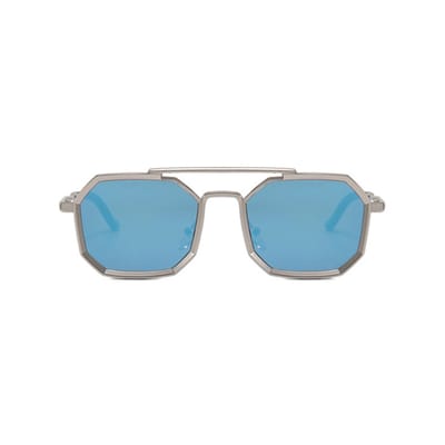 Metalen Retro Zonnebril Achthoekig Zilver Blauw
