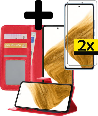 Hoesje - Met 2x Screenprotector - Geschikt voor Samsung Galaxy S21 - Luxe Pasjeshouder - Bookcase Portemonee - Flip Case - Kunstleer Book Case - Flipcase Hoes - Book Cover - Walletcase - Portemonneehoes - Telefoonhoesjes - Rood