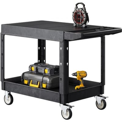 VEVOR Gereedschapswagen, draagvermogen 250 kg, werkplaatswagen, multifunctionele wagen van kunststof met twee schappen en 360° zwenkwielen (2 met remmen), geschikt voor magazijn, garage en schoonmaak, 1180x650x865 mm