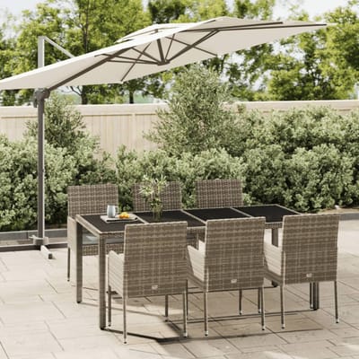 vidaXL - 7-delige - Tuinset - met - kussens - poly - rattan - grijs