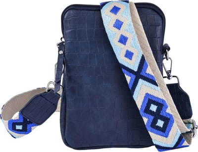 Nouka Donker Blauwe Kleine Damestas met Rits – Schoudertas – Crossbody – Telefoontasje - Clutch - met Verstelbare & Afneembare Brede Tassenriem – Schouderriem met Bohemian Print