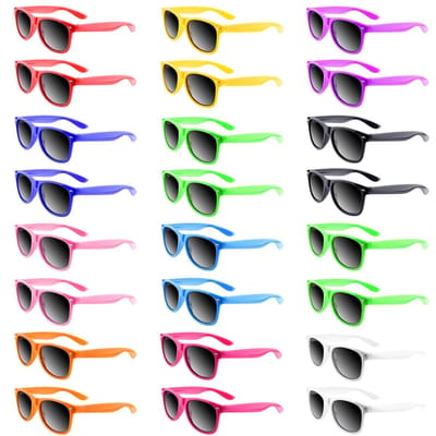 SnelShoppen - 24 Pack Kinderen Zonnebrillen Neon Feest Favorieten - Strand Verjaardag Pool Party - 12 Kleuren - Duurzaam Plastic