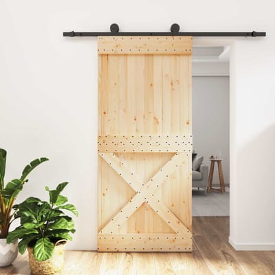 vidaXL - Schuifdeur - Naturel - en - Zwart - 95 - x - 210 - cm - Massief - Pine - Hout