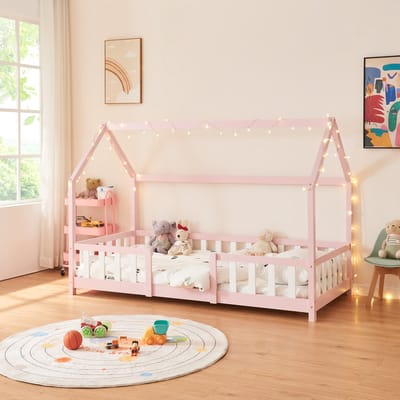 Kinderbed Sisimiut met matras 90x200 cm roze en wit
