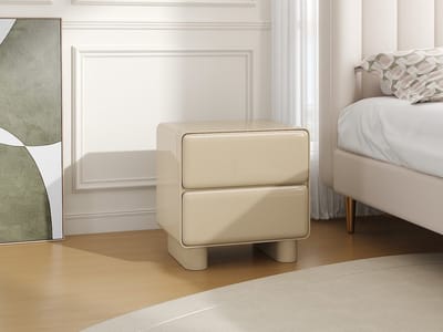 Vente-unique Set van 2 nachtkastjes met 2 lades - MDF - Beige gelakt - AUNELA