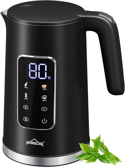 Waterkoker Temperatuurregeling - Theeketel Snelkoker - Dranken Bereiden - Dubbelwandig Roestvrij Staal - 1.7 Liter - Zwart