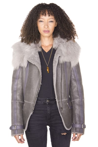 Grijze Toscana Shearling vliegende jas voor dames, Teresina