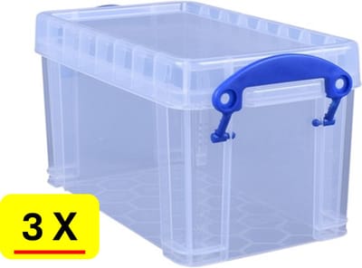 3 x Opbergbox Really Useful Box - 2.1 liter - 24x13x12,5 cm - transparant wit