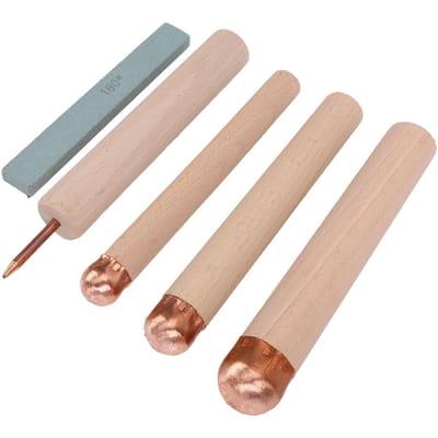 Outils de taille de silex pour l'artisanat en obsidienne pour les professionnels et les débutants, y compris 1 flaqueur à pression, 3 marteaux en cuivre, meule beige