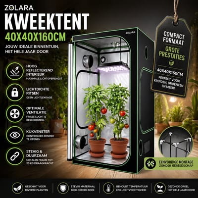 Zolara Kweektent - 40x40x160 cm - Indoor Kweekkast - Reflecterende Grow Tent - Ventilatie en Kijkvenster voor Planten, Kruiden en Groenten