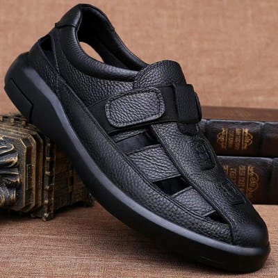 Zomersandalen Heren Zacht Leer Antislip Ademend Teenomwikkeld Romeins Coole Schoenen Mode Zachte Zool 44