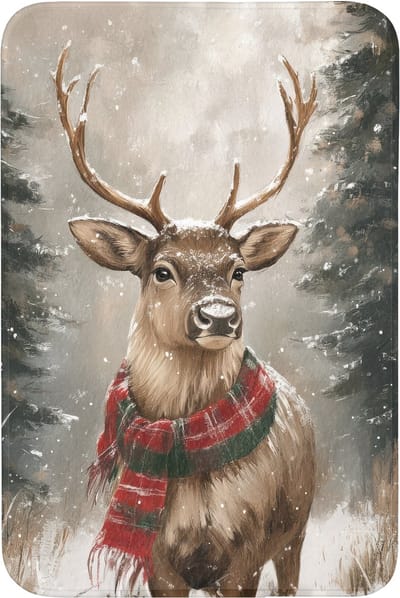 Badmat 60x90 cm - Antislip - Winter - Bos - Rendier - Donker - Badmatten voor badkamer - Badkamermat - Douchemat - Badkamer mat