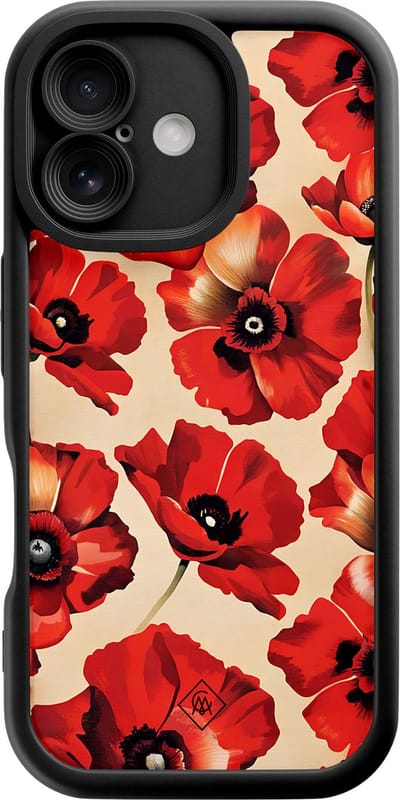 Casimoda® hoesje - Geschikt voor iPhone 16 - Poppy Flowers - Effen telefoonhoesje met lensbescherming - Siliconen/TPU - Backcover - Rood