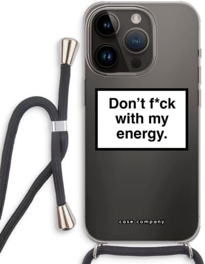 Case Company® - Hoesje met koord geschikt voor iPhone 14 Pro hoesje met Koord - My energy - Telefoonhoesje met Zwart Koord - Bescherming aan alle Kanten en Over de Schermrand
