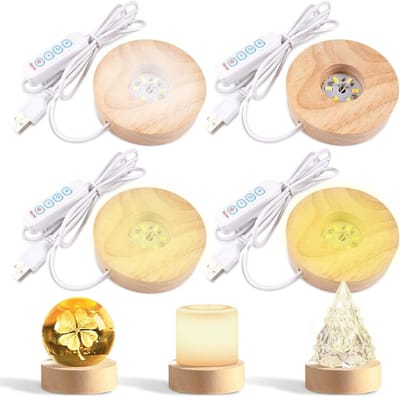 LED Pedestals in Hout, Verstelbare Leuchtsockels voor Kristallen, Ideaal voor Feestjes en Decoratie, USB Aansluiting en Schakelaar, Perfect voor Verjaardagen en Kerstfeest