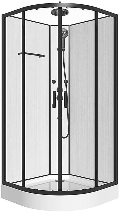 Vente-unique Douchecabine met massagefunctie van bamboevezel - Mat zwart - L80 x B80 x H225 cm - ZALIFA L 80 cm x H 200 cm x D 80 cm