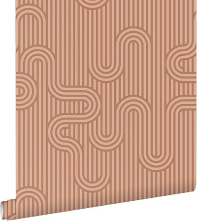 ESTAhome behang grafische lijnen terracotta - 50 x 900 cm - 131024