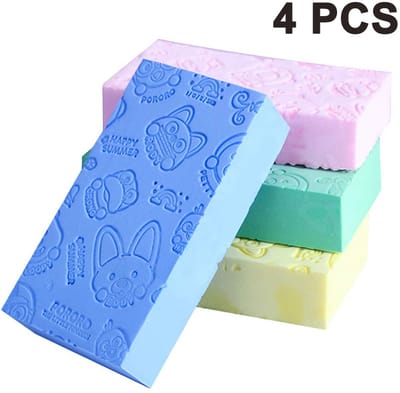 Oneay 4 stuks badsponzen, douchesponzen, exfoliërende badsponzen, lichaamsreinigingssponzen voor de badkamer, lichaamsreiniging nodig