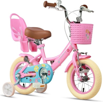 Meisjesfiets 12-20 inch met poppenzitje, mand en trainingswielen