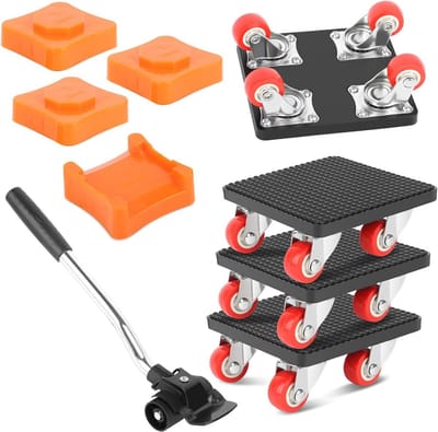 Meubeltransportrollerset – 9-delig, Meubellifter met verlengstang, Zware belasting, 400 kg draagvermogen, 360 graden draaibaar