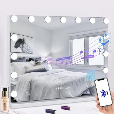 Bluetooth Hollywood Makeup Mirror met Verlichting en Dimbare LED-lampen - Aanraakbediening en USB Oplaadpoort