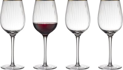 Lyngby Glas Palermo Gold wijnglazen rode wijn - 400 ml - set van 4 - klaar/goud - wijnglazen set