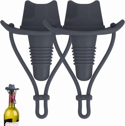 2 Stuks Silicone Cowboy Style Flessenstoppen, Herbruikbare Leuke Dekselafsluiters voor Verse Dranken, Unieke Cadeaus voor Vrienden en Familie (Donkergrijs)