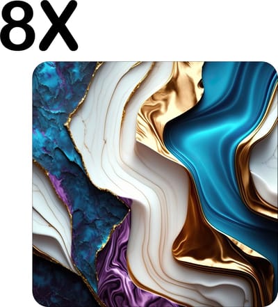 Luxe Placemat - Gekleurd Marmer Achtergrond - Set van 8 Placemats - 50x50 cm - 2 mm dik Vinyl - Anti Slip - Afneembaar