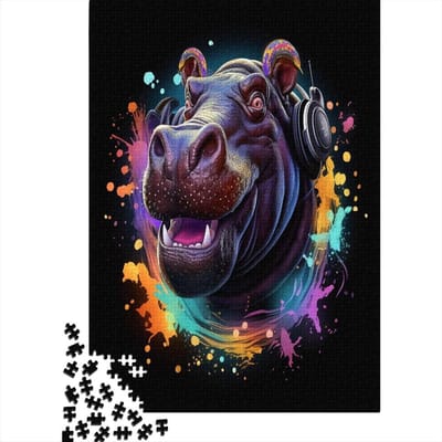 Nijlpaard Puzzel - Legpuzzel Volwassenen - Ontspanning en Plezier - Met Bonusposter - 1000 Stukjes 75x50cm - Gekleurd