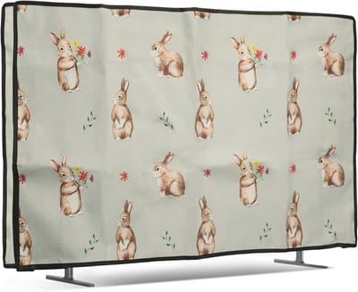 Beschermhoes voor 32 inch TV - Linnen Televisiecover in Wit/Bruin/Groen met Bloemen en Konijnen