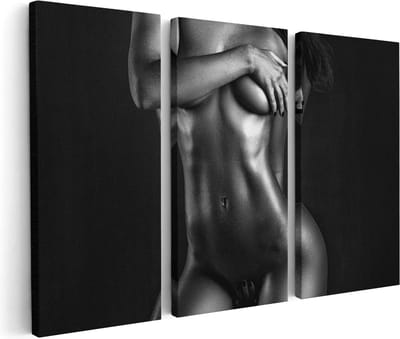 Artaza Canvas Schilderij Drieluik Naakte Vrouwen Lichaam - Erotiek - Zwart Wit - 180x120 cm - Groot - Wanddecoratie Woonkamer - Schilderijen - Muurdecoratie