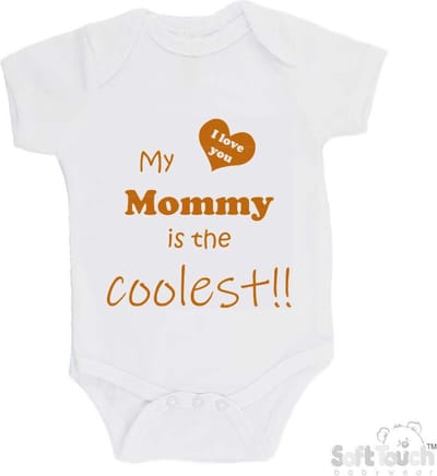 100% katoenen Romper "My mommy is the coolest!! / I love you" Moeder Moederdag Mama Unisex Katoen Wit/tan Maat 56/62