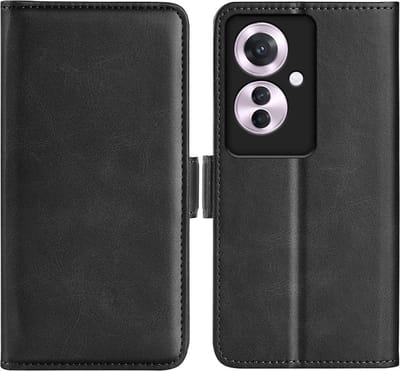 MobyDefend Hoesje - Geschikt voor Oppo Reno 11F - Luxe Wallet Book Case (Sluiting Zijkant) - Zwart