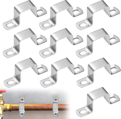 Set van 10 U-vormige slangenhouders van 25x25mm in 304 roestvrij staal, ideaal voor bevestiging van vierkante buizen en ondersteuning van luchtkanalen
