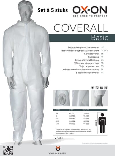 OX-ON Basic Wegwerp Overall PP - Set à 5 stuks