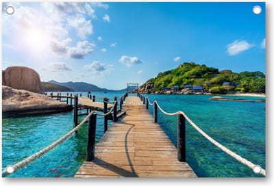 Houten Brug in Thailand - Tuinposter 90x60 - Wanddecoratie - Landschap - Natuur