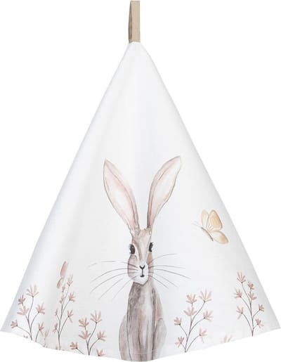 Clayre & Eef Theedoek Ø 80 cm Wit Bruin Katoen Konijn
