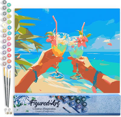 Figured'Art Schilderen op Nummer Volwassenen canvas Toast op het strand- Handwerk acrylverf Kit DIY Compleet - 40x50cm zonder frame