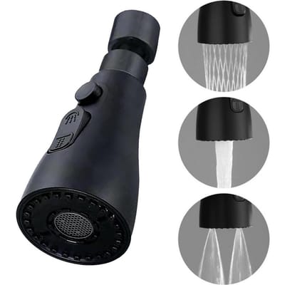 3-in-1 Keukenkraan Verlengstuk Universeel 360° Draaibaar Uittrekbaar Keukenkraan Meerdere Modi Sterke Spoel Booster Keukenaccessoires black