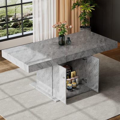 DESMIU Uitschuifbare Eettafel Met Opbergruimte Voor Woonkamer En Eetkamer Grijs Spaanplaat 140 Tot 180 X 80 X 76 Cm Voor 4 Tot 8 Personen