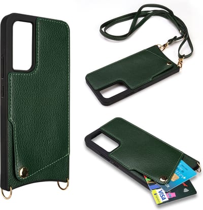 Casemania Hoesje Geschikt voor Samsung Galaxy A54 - Back Cover met Draagkoord - Pasjeshouder Hoes met Bandje - Crossbody Telefoonhoesje - Lanyard Case - Groen