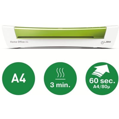 Leitz iLAM Home Office Lamineerapparaat voor A4 Formaat - Geschikt voor 80-125 Micron - Inclusief Startpakket met Lamineerhoezen - Groen metallic